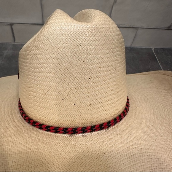 Justin straw cowboy hat western cowgirl red black tan 7 long oval 6X regal Toyo - Picture 13 of 16